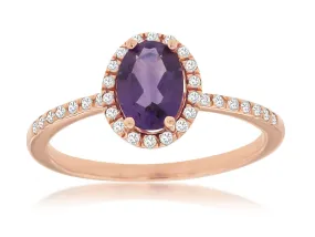 14K Rose Gold Amethyst and Diamond Ring