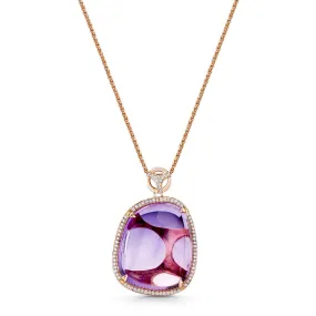 18ct Rose Gold Cabochon Amethyst And Diamond Set Pendant