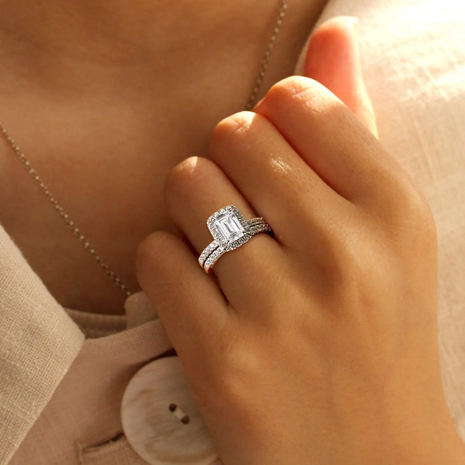 2CT Bridal Emerald Cut CZ Engagement Ring Sets