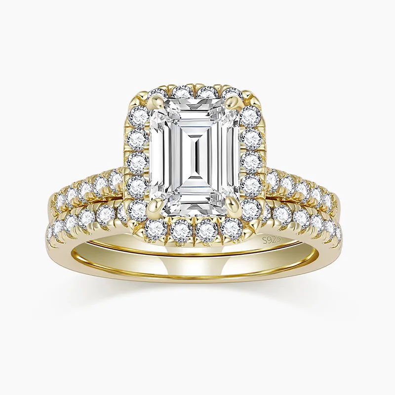 2CT Bridal Emerald Cut CZ Engagement Ring Sets