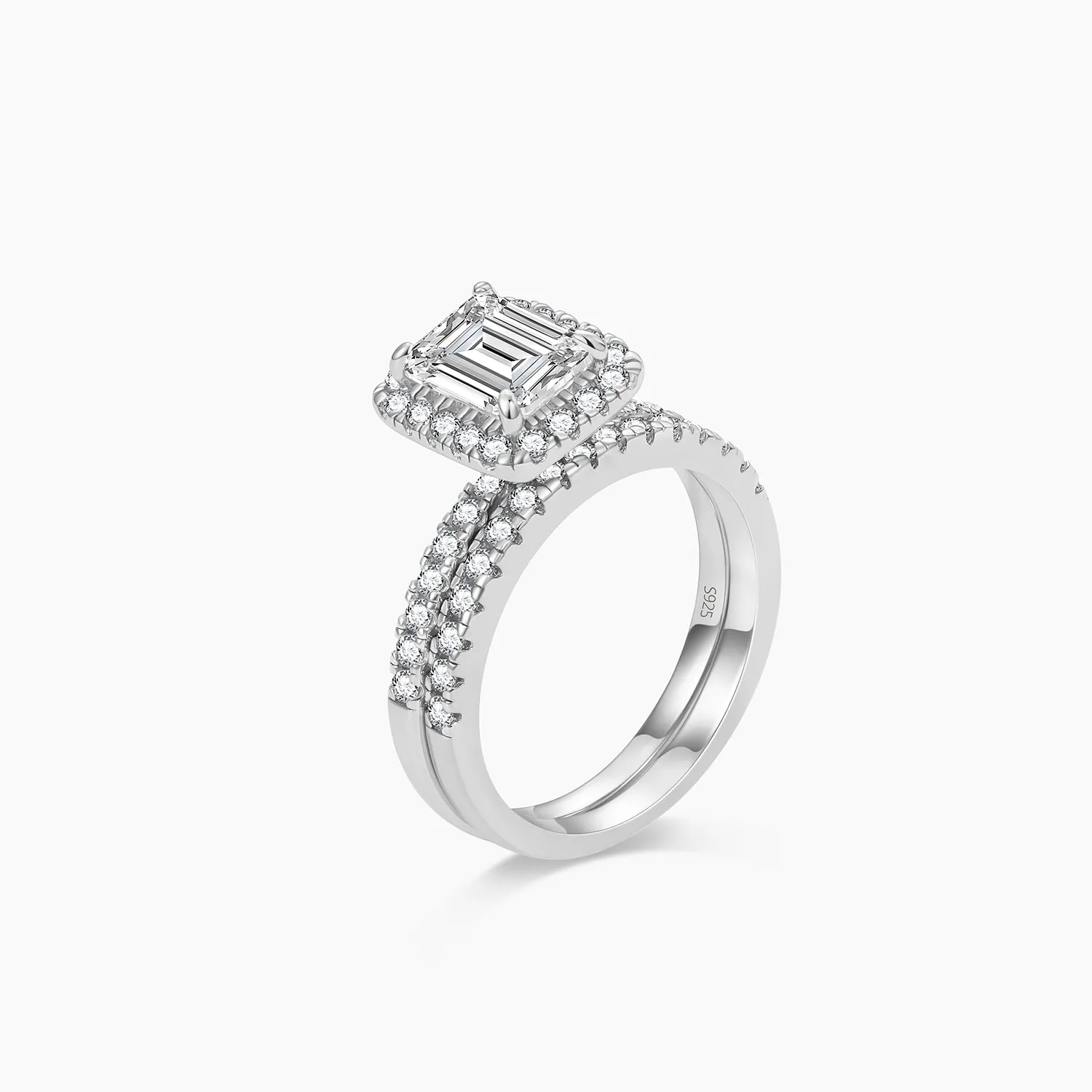 2CT Bridal Emerald Cut CZ Engagement Ring Sets