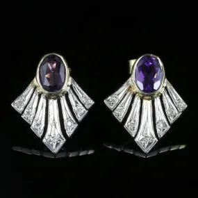 Amethyst And Diamond Fan Earrings 9Ct Gold