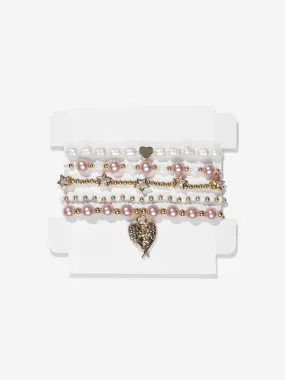 Angels Face Girls Pearl And Star Bracelet Set in Pink