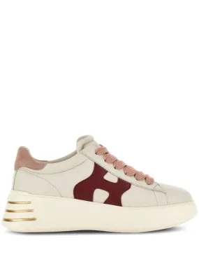 BEIGE/RED LEATHER SNEAKERS, CHUNKY SOLE