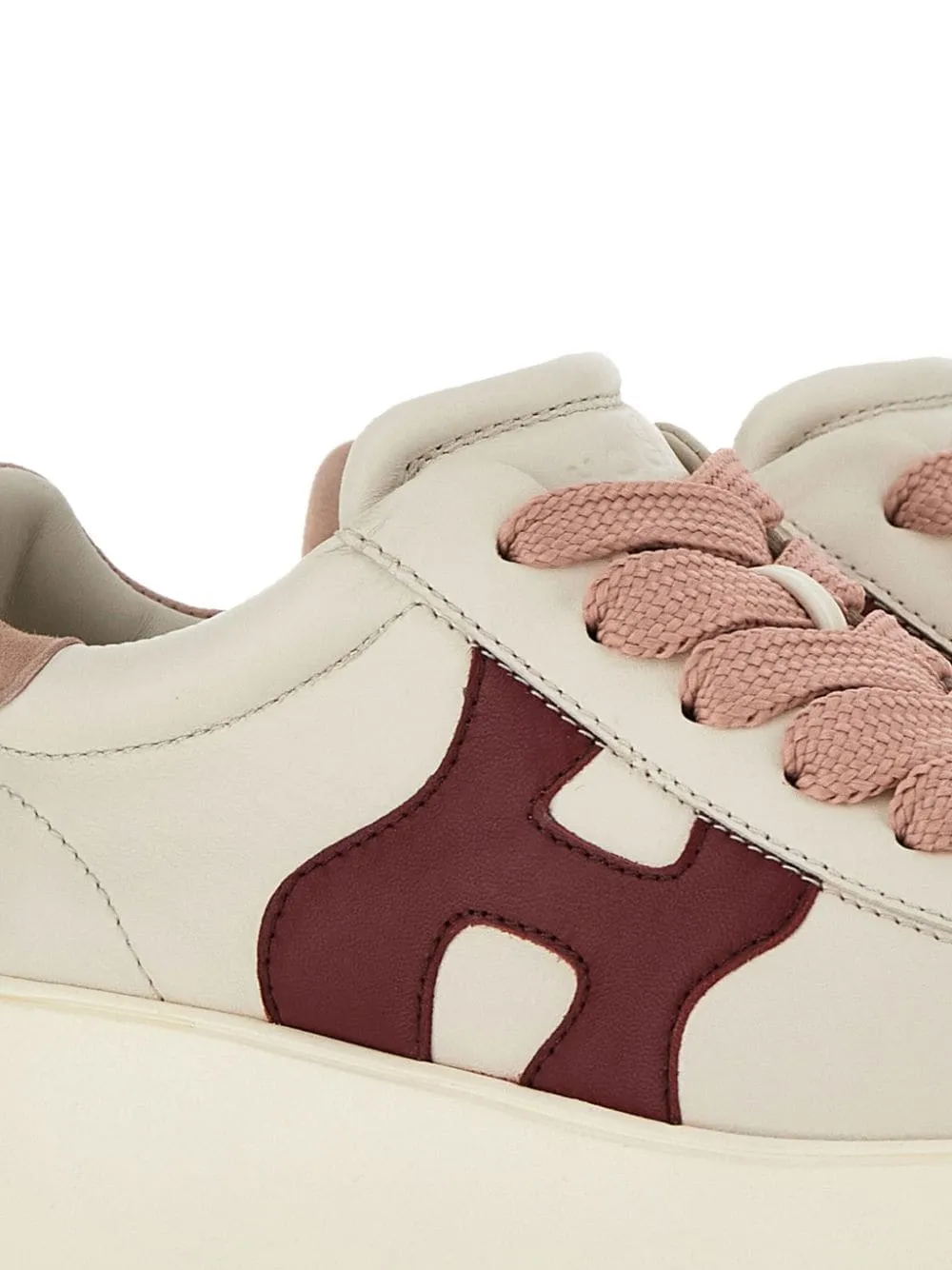 BEIGE/RED LEATHER SNEAKERS, CHUNKY SOLE