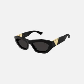 Bottega Veneta Acetate Square Frame with Gold Triangle Hinge - Black with Grey Lens