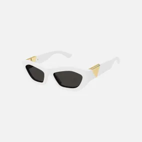 Bottega Veneta Acetate Square Frame with Gold Triangle Hinge - White with Grey Lens