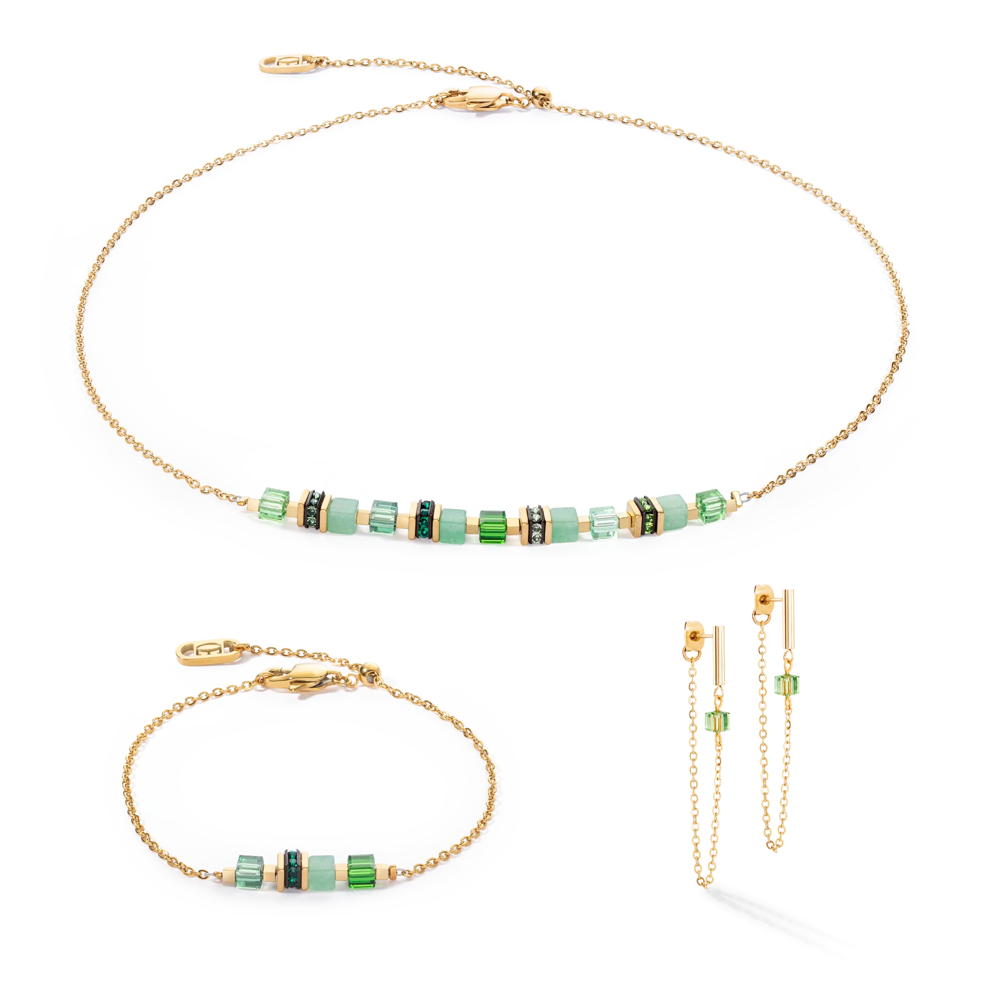 Bracelet Mini Cubes & Chain gold-green