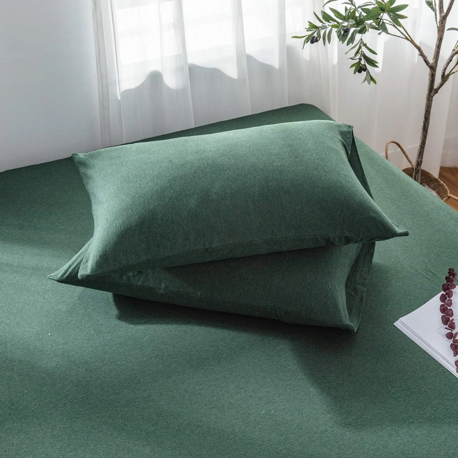 Cotton Pure -  Verde Green Jersey Cotton Fitted Sheet Set