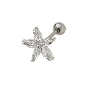 Crystal Bloom Barbell Earring - Silver