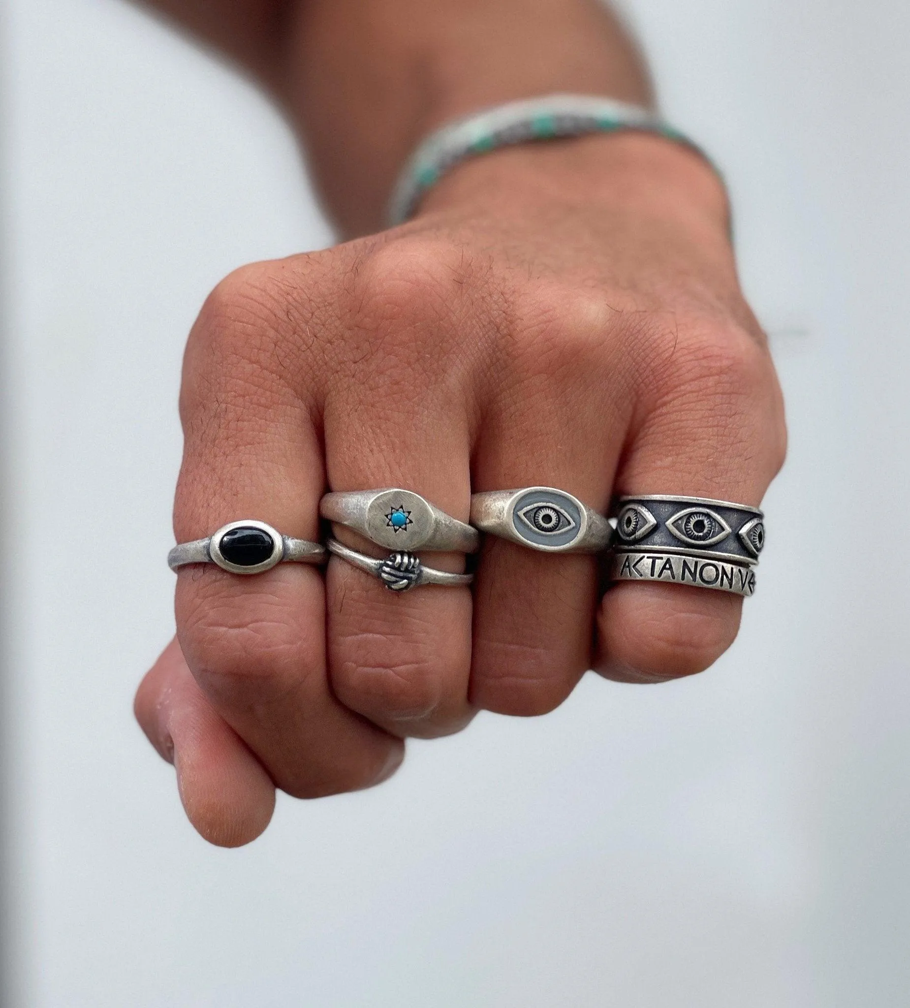 Evil Eye Silver Ring With Grey Enamel