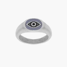 Evil Eye Silver Ring With Grey Enamel