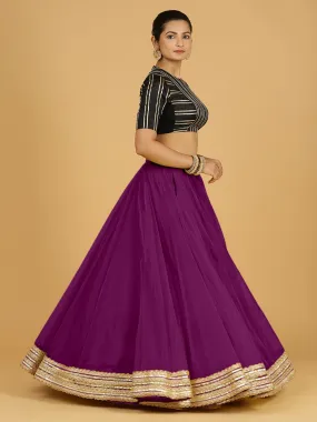 Farah x Tyohaar | Purple Panelled Organza Lehenga Skirt