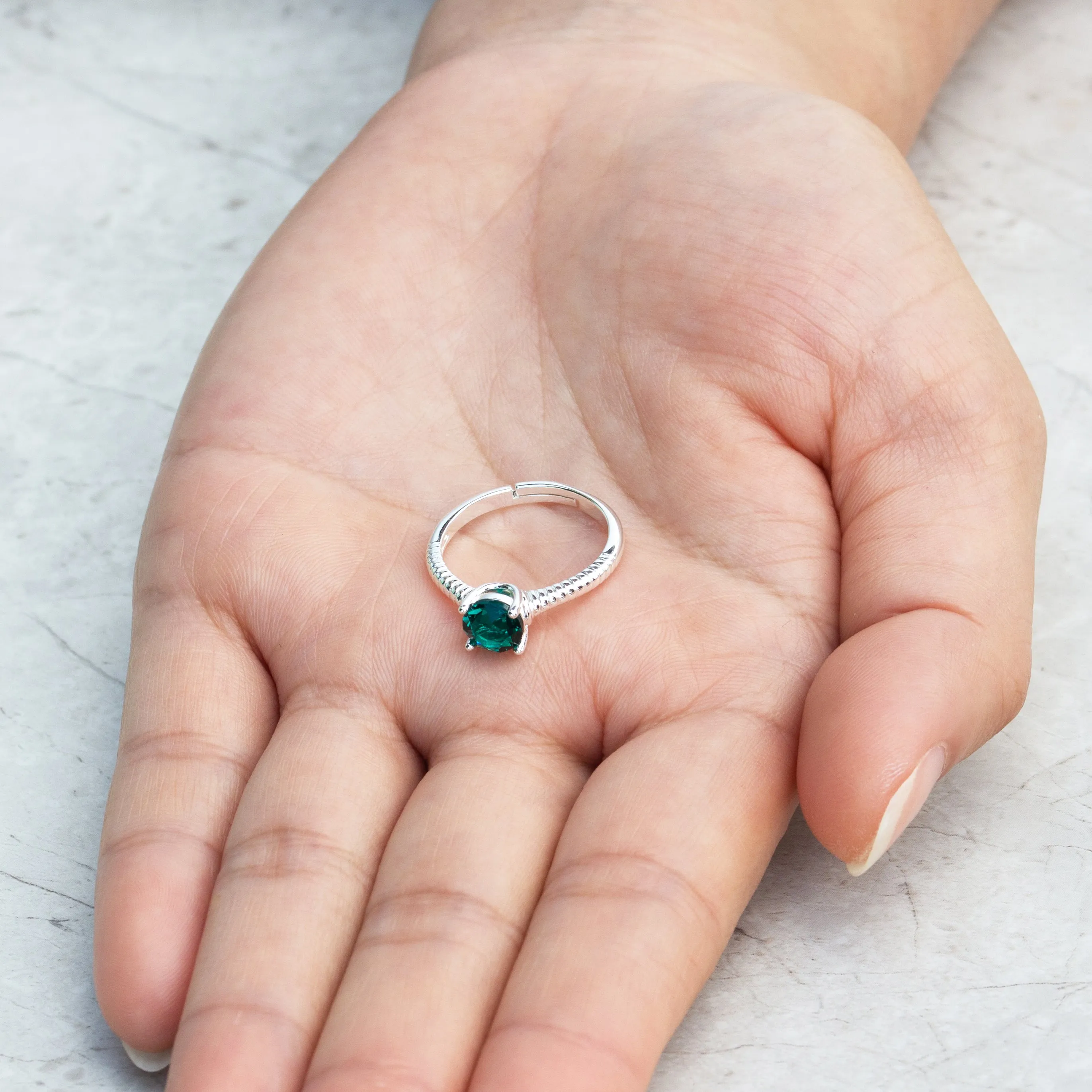 Green Adjustable Crystal Ring Created with Zircondia® Crystals