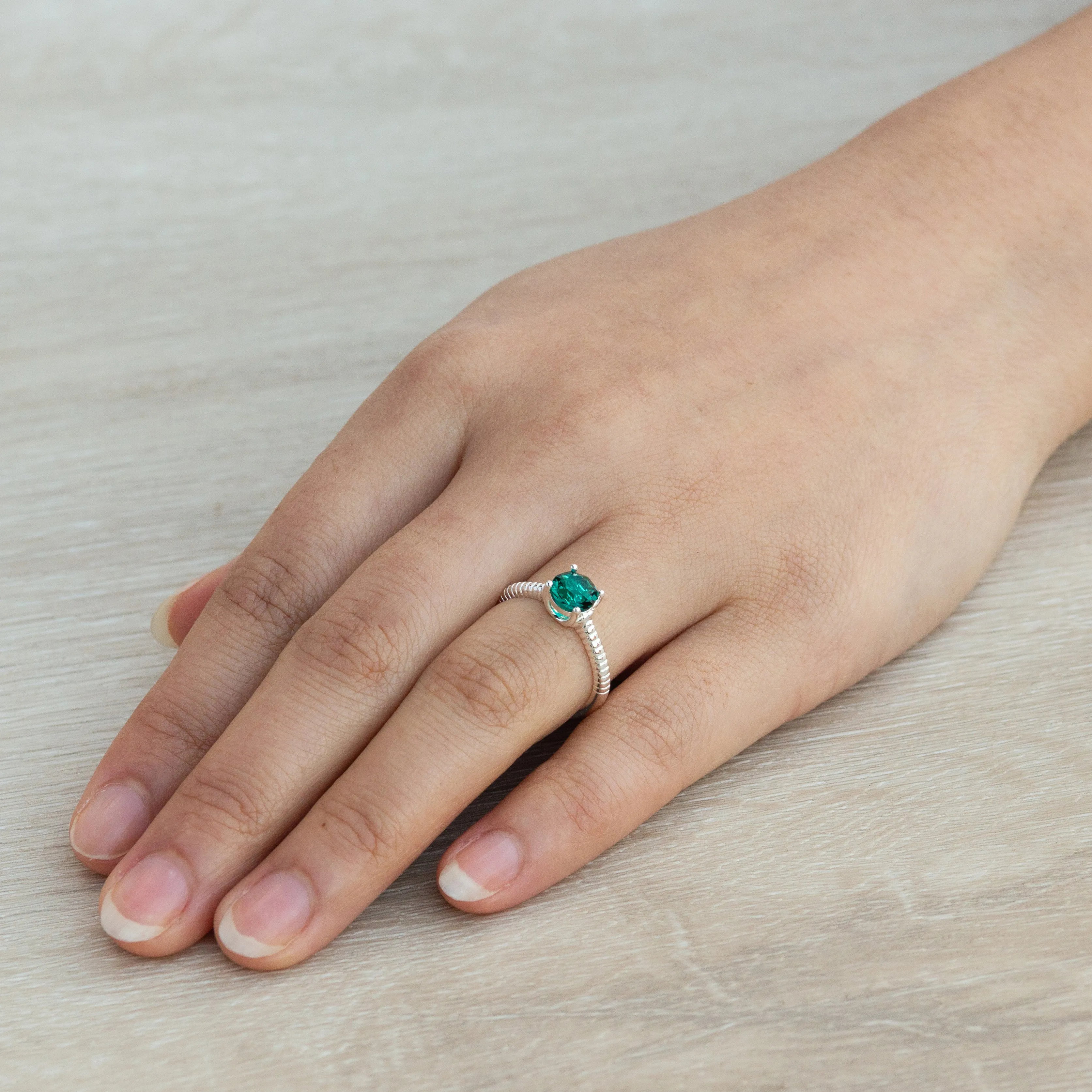 Green Adjustable Crystal Ring Created with Zircondia® Crystals