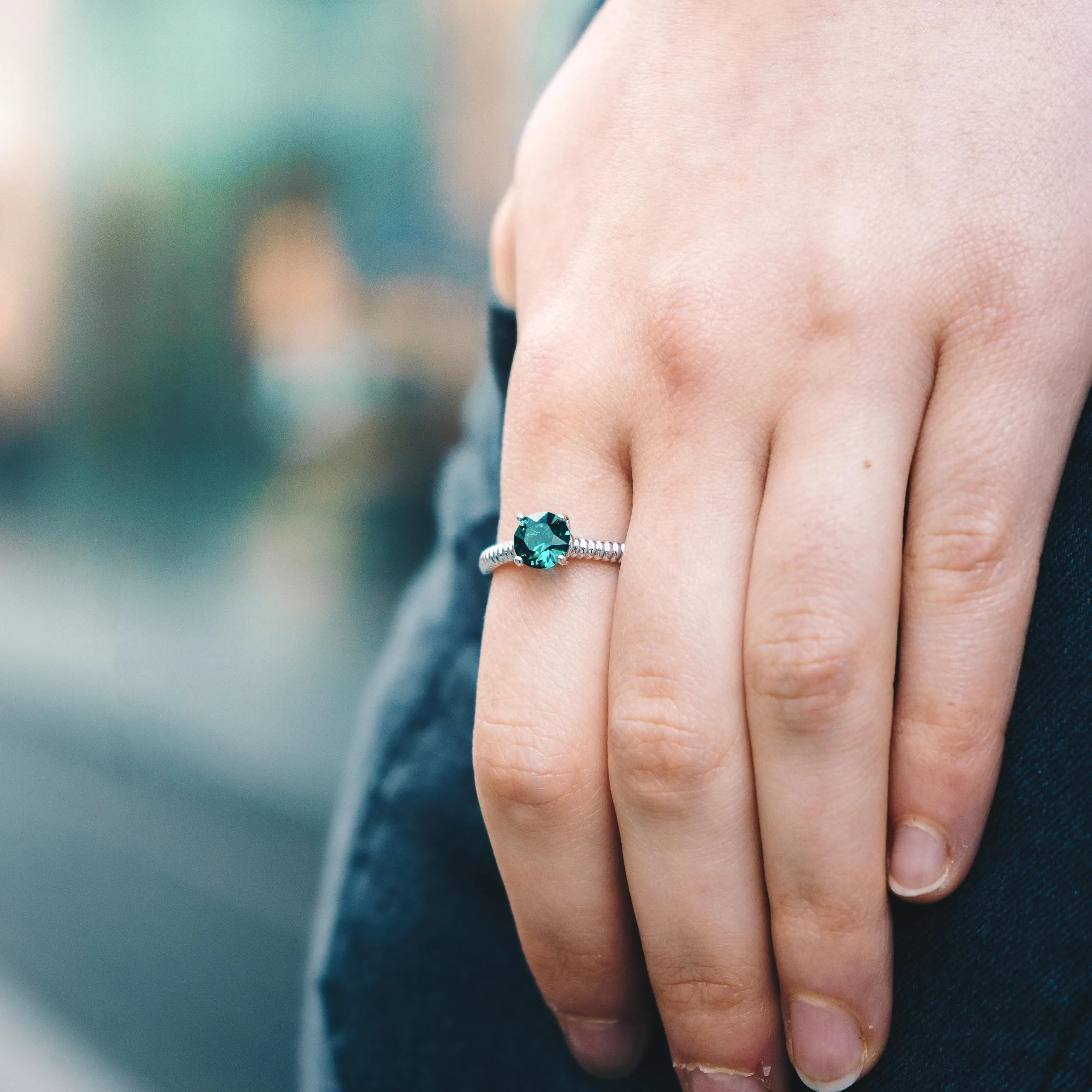 Green Adjustable Crystal Ring Created with Zircondia® Crystals