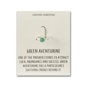 Green Aventurine Adjustable Ring with Quote Card