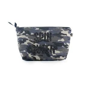 Grey Camouflage Clutch with Black Glitter Spin Queen