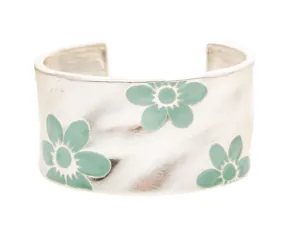 Karine Sultan Silver Cuff with Teal Enamel Flowers