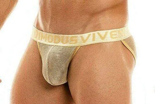 LARGE Modus Vivendi Tanga Brief Armor Metallic Look Gold 01012 B63