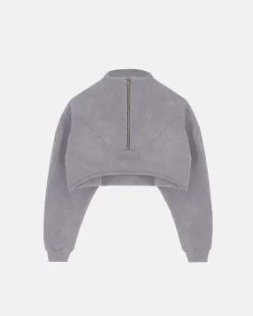 Line Logo Cropped Zip up Crewneck Washed Gray