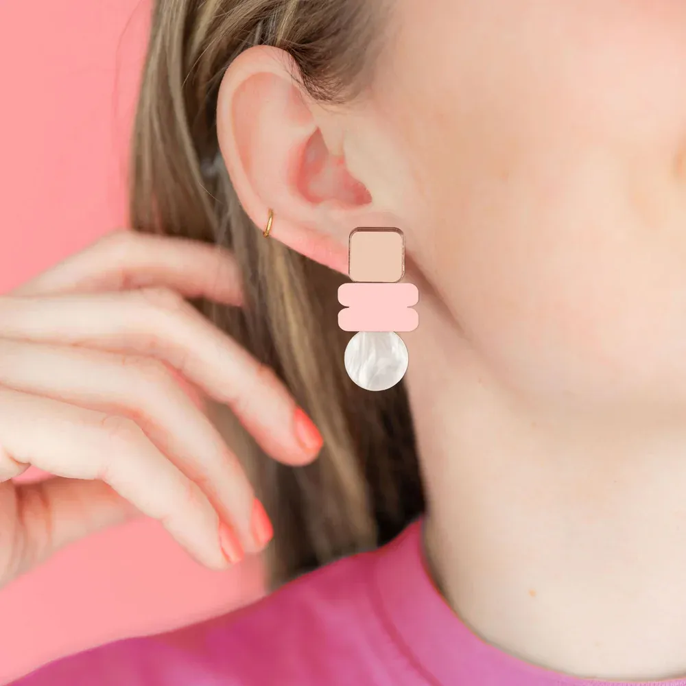 Lola Earrings - Rose Gold, White & Pink