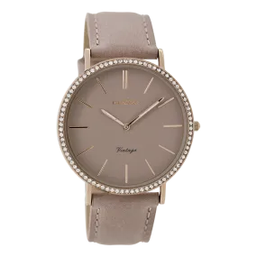 Rose gold coloured  watch with pink grey  leather strap