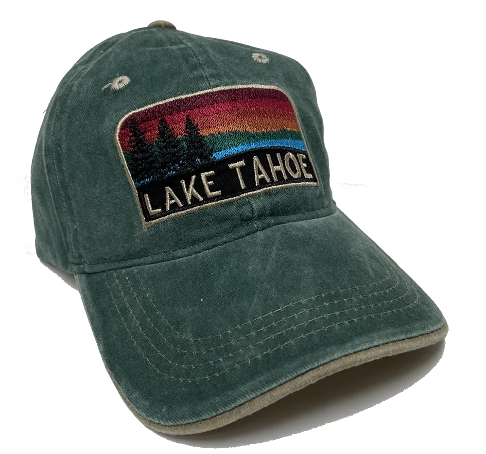 Souvenir Ball Cap Jewel Patch Wide View, Blue, Green, Red, Lake Tahoe