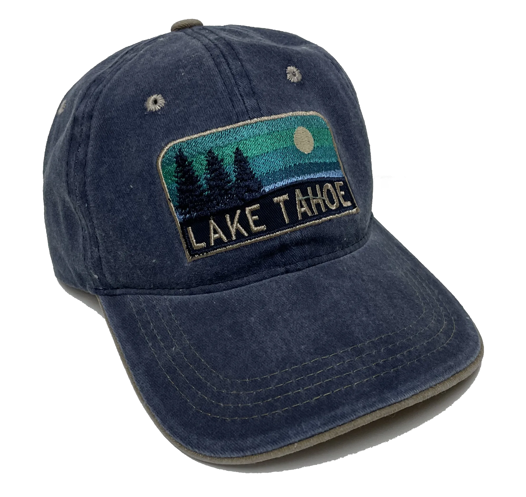 Souvenir Ball Cap Jewel Patch Wide View, Blue, Green, Red, Lake Tahoe