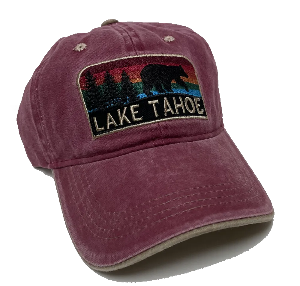 Souvenir Ball Cap Jewel Patch Wide View, Blue, Green, Red, Lake Tahoe