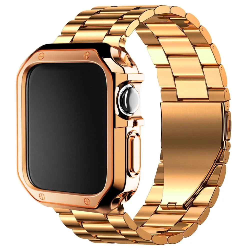 Stainless Steel Band with Silicone Protector Case & Strap for Apple Watch