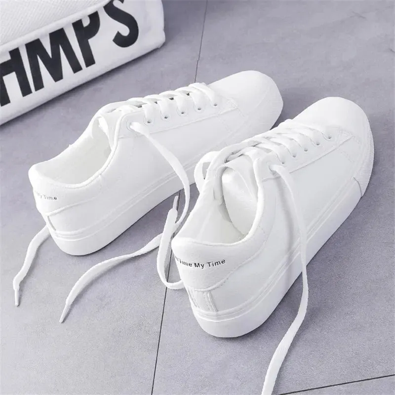 Women White Sneakers 2024 Fashion Breathble Vulcanized Shoes Pu Leather Platform Shoes White Lace Up Casual Shoes Zapatos Mujer