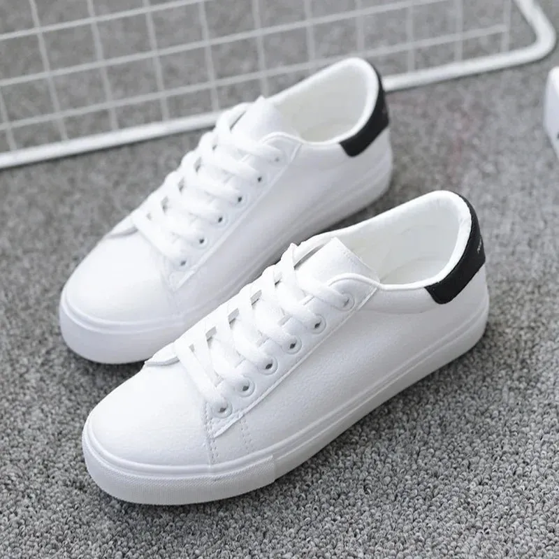 Women White Sneakers 2024 Fashion Breathble Vulcanized Shoes Pu Leather Platform Shoes White Lace Up Casual Shoes Zapatos Mujer