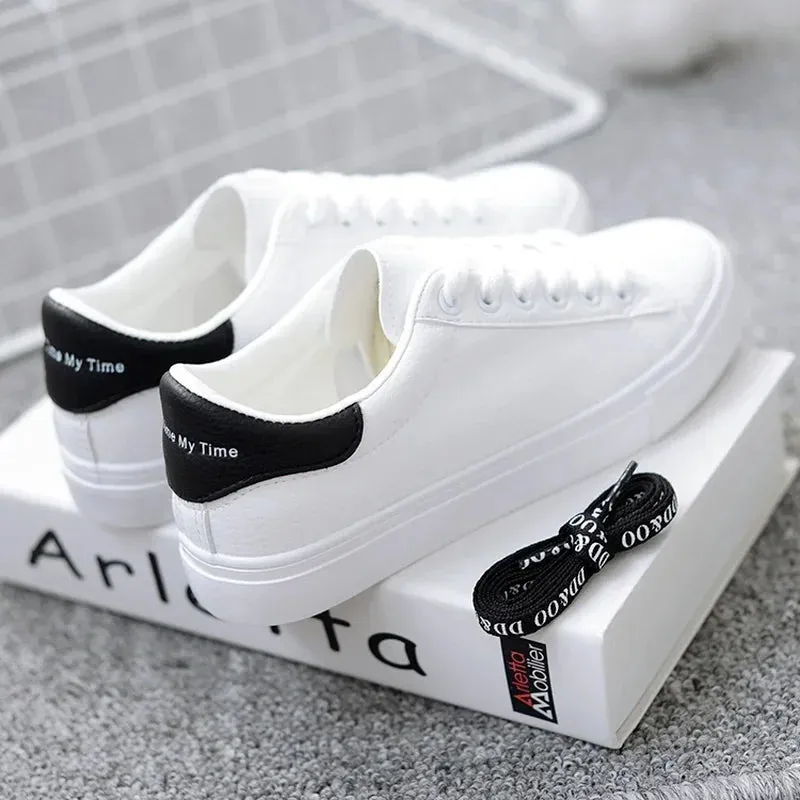 Women White Sneakers 2024 Fashion Breathble Vulcanized Shoes Pu Leather Platform Shoes White Lace Up Casual Shoes Zapatos Mujer