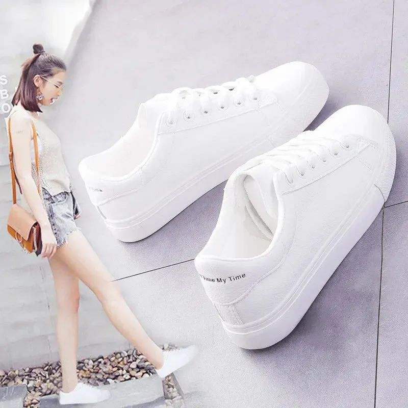 Women White Sneakers 2024 Fashion Breathble Vulcanized Shoes Pu Leather Platform Shoes White Lace Up Casual Shoes Zapatos Mujer