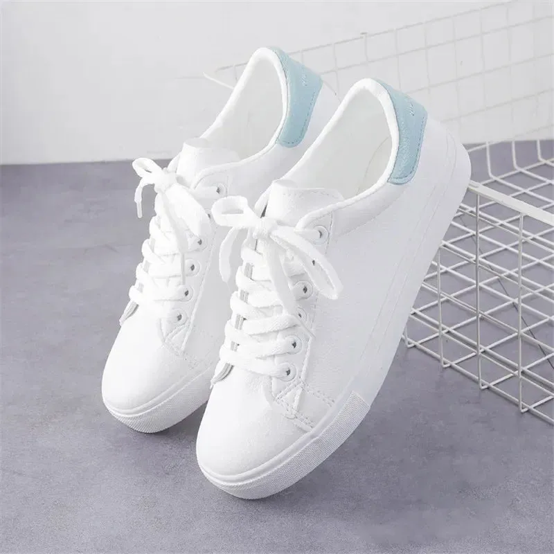 Women White Sneakers 2024 Fashion Breathble Vulcanized Shoes Pu Leather Platform Shoes White Lace Up Casual Shoes Zapatos Mujer