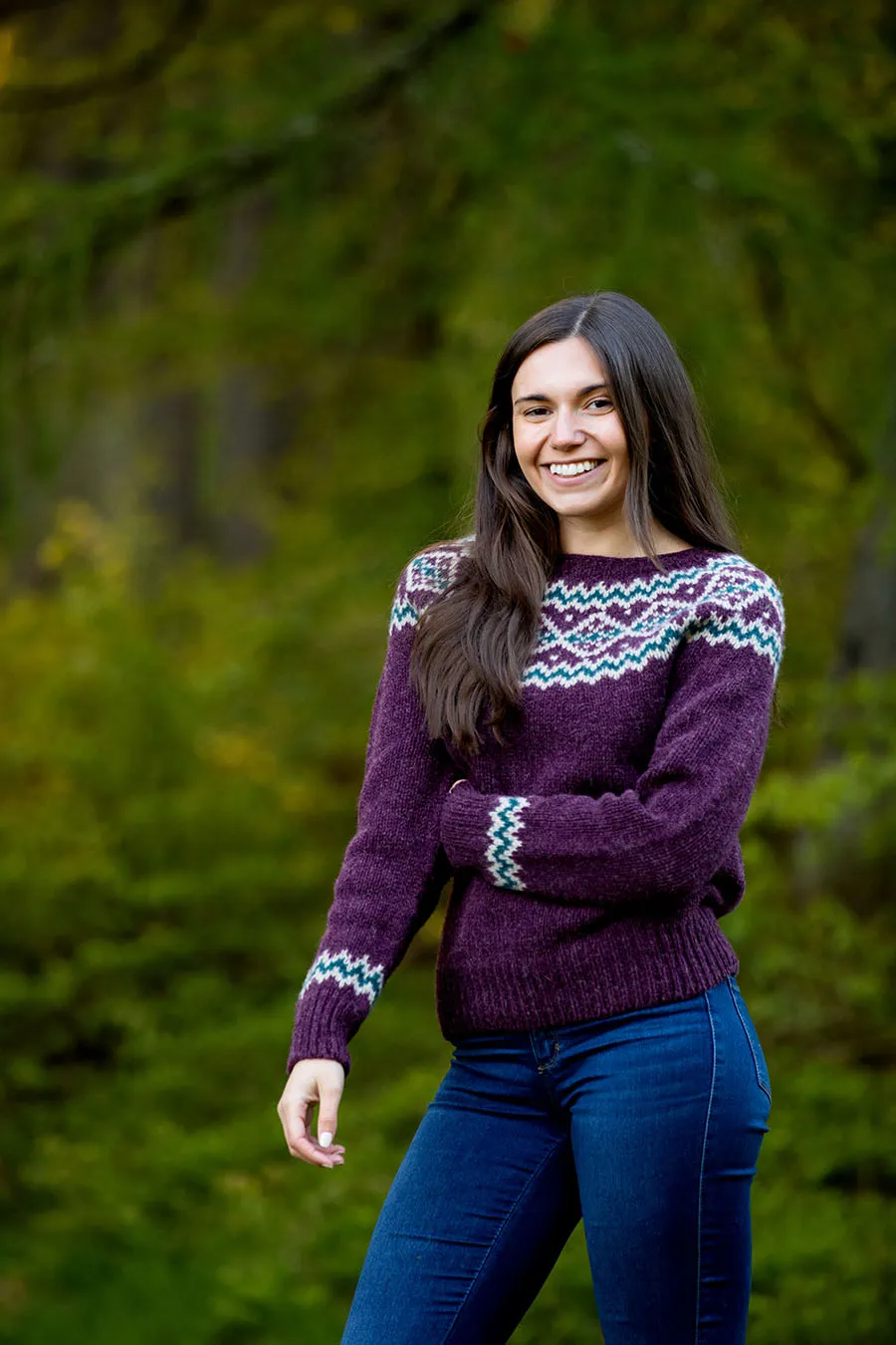 Womens Chunky Finnieston Yoke Fair Isle Jumper - Aubergine