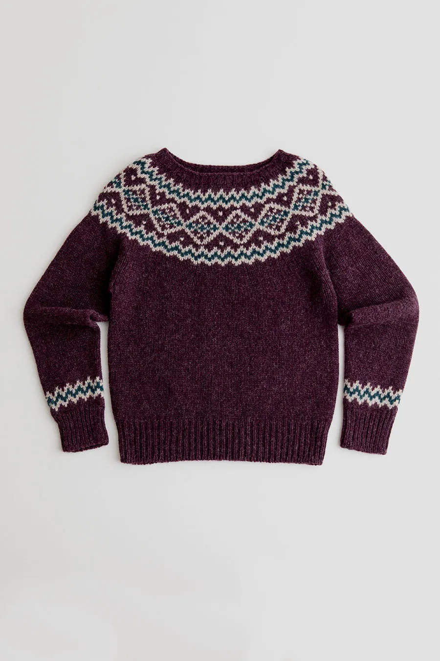 Womens Chunky Finnieston Yoke Fair Isle Jumper - Aubergine