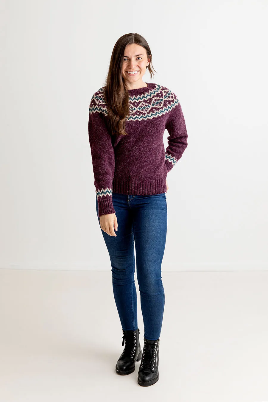 Womens Chunky Finnieston Yoke Fair Isle Jumper - Aubergine